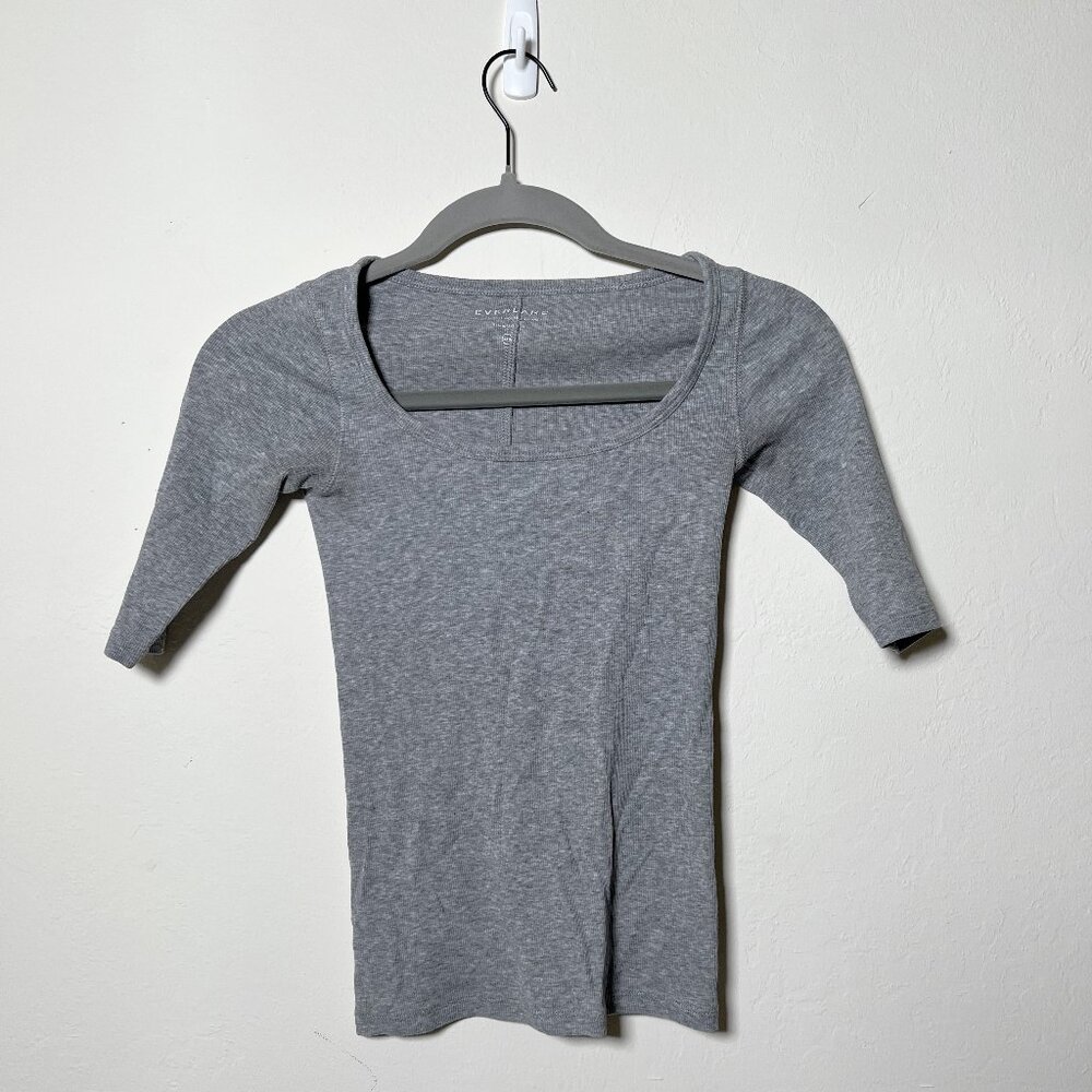 Everlane Supima Micro-Rib Scoop-Neck Tee in Heathered Grey Size XXS
